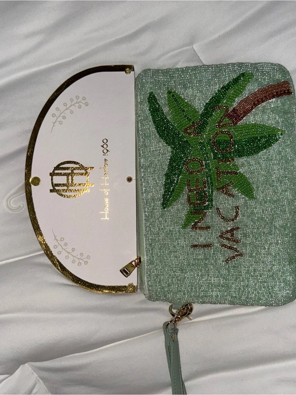 Palm Tree Beaded Zipper Wristlet Handmade in India New With Tags